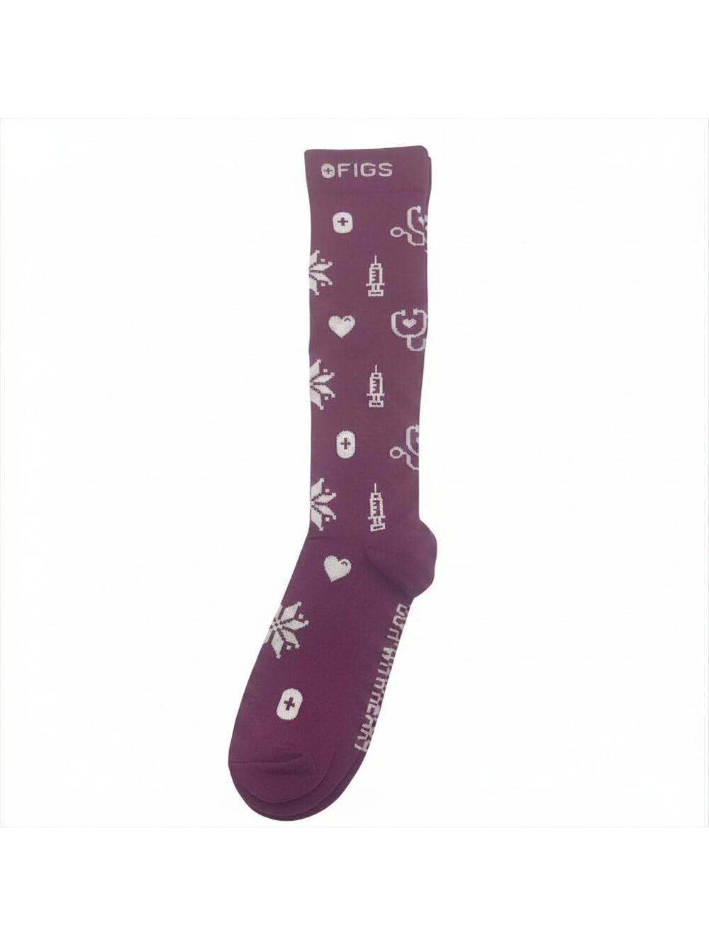 1 Pair FIGS Compression 'Snow Flakes' Maroon Socks Size L